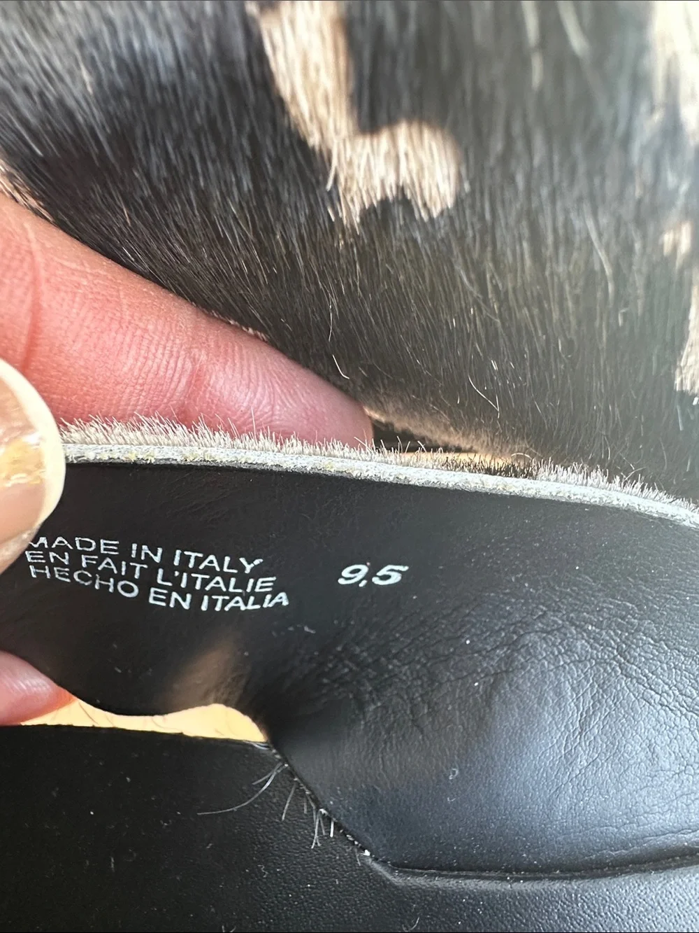Seychelles Black and White Cowhide Crossband Slides